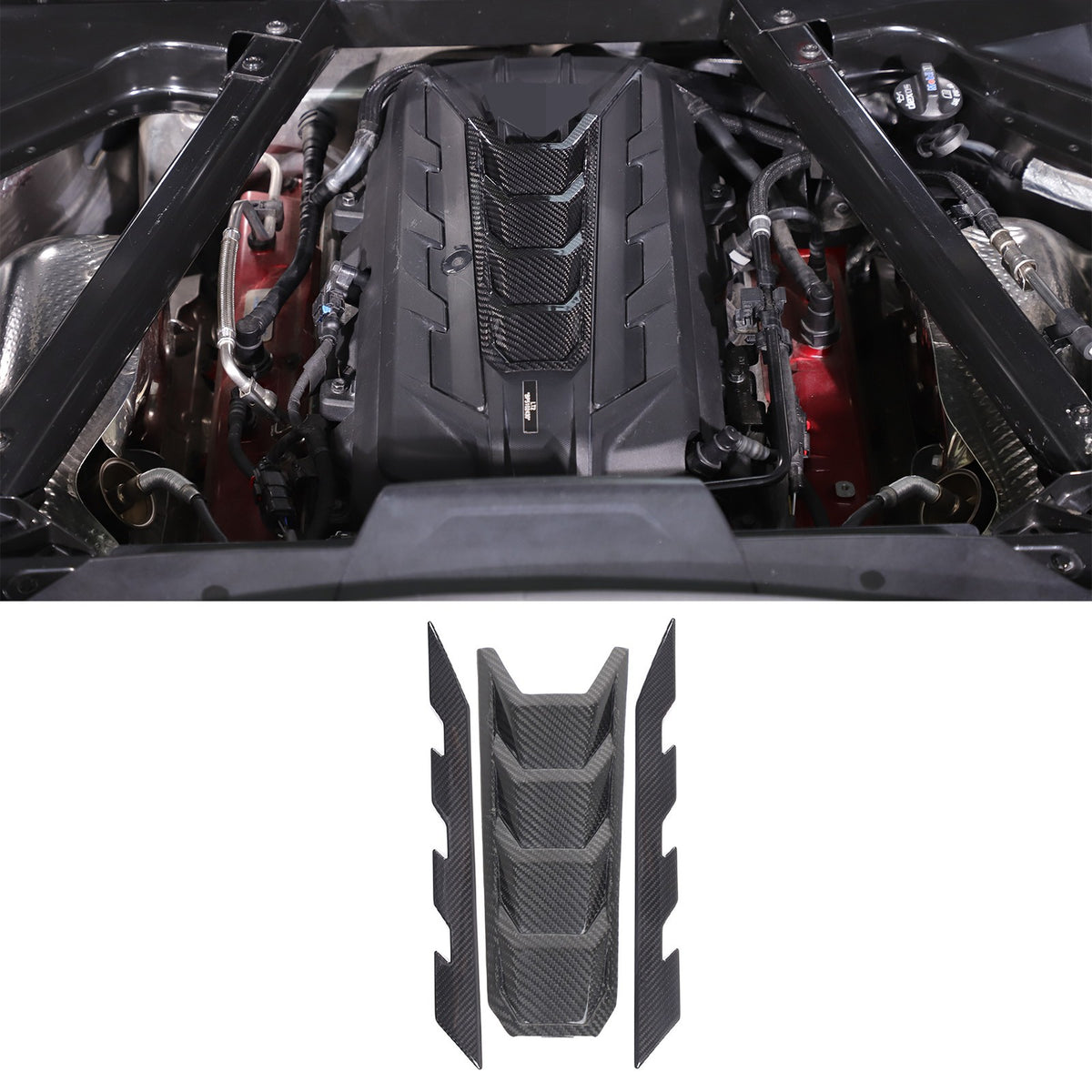 5pcs Real CARBON FIBER Engine Bay Trim Panel Cover Set For Corvette C8 2020-2026 2