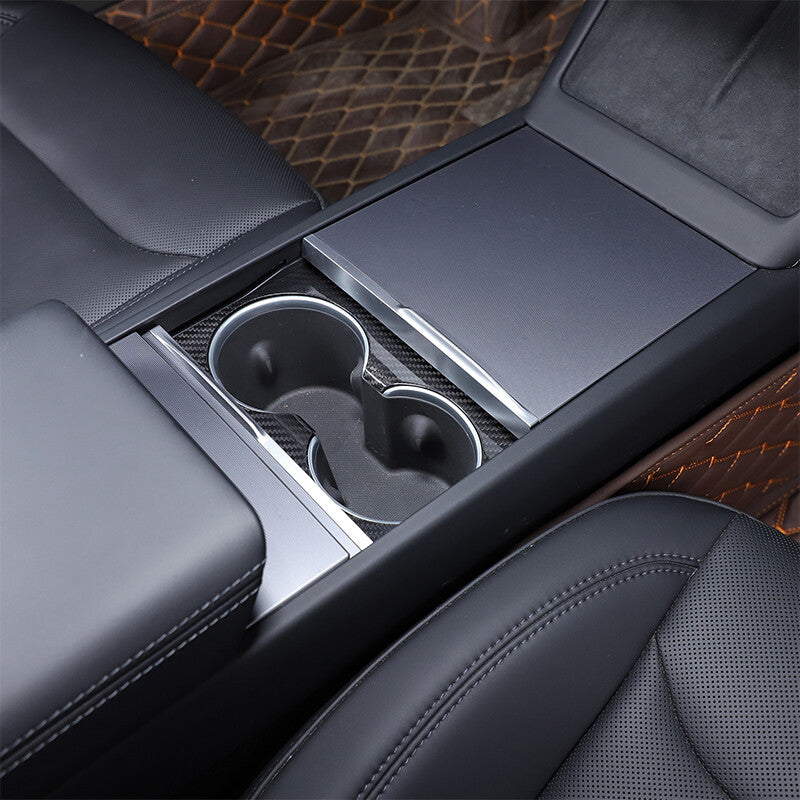 Real Carbon Fiber Center Water Cup Holder Panel Trim Cover For Tesla Model 3 23+ 5