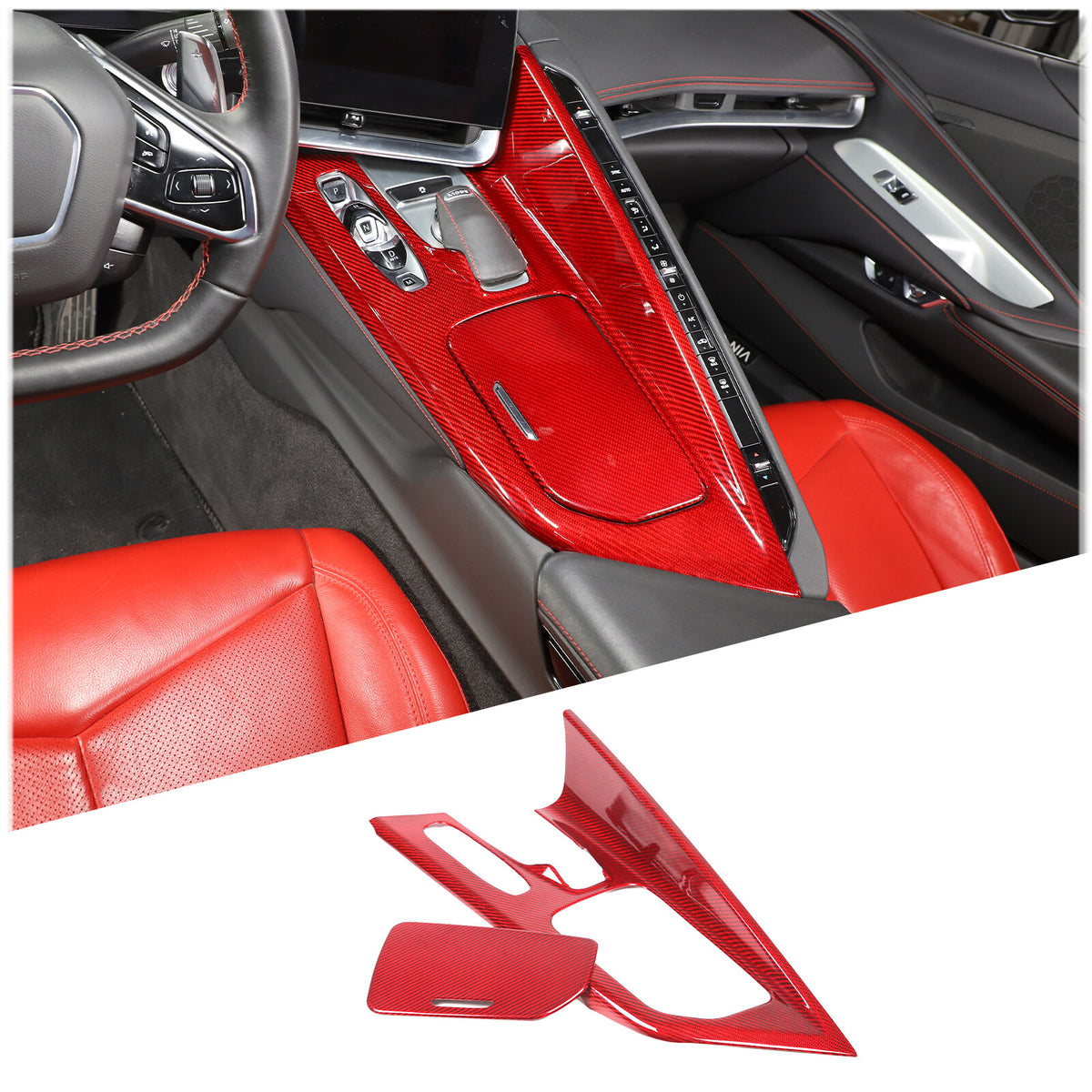 Red Real Carbon Fiber Center Console Gear Shift Panel Trim for Corvette C8 20-25 17
