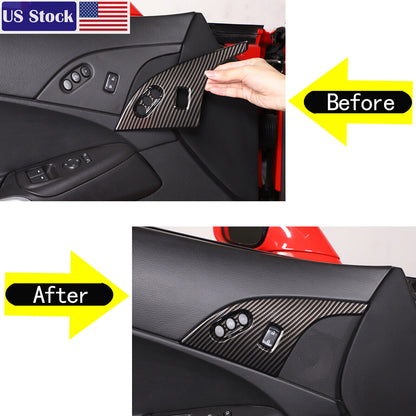 Carbon Fiber ABS Door Window Lift Button Trim Frame Set For Corvette C6 05-13 US 18