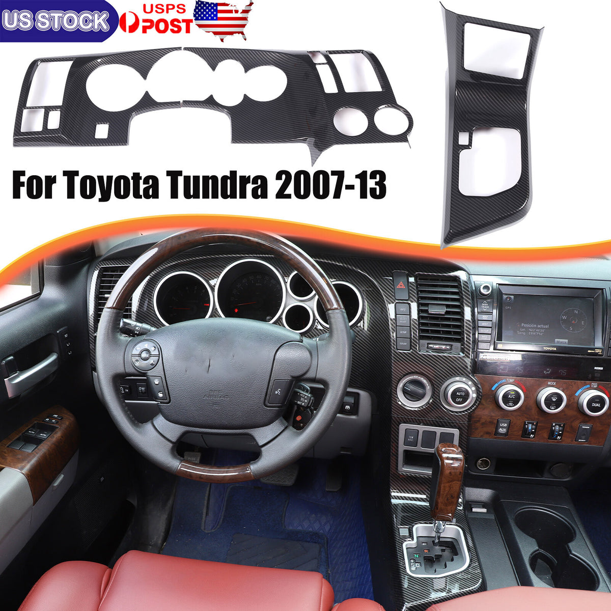 Carbon Fiber ABS Center Console Cover Trim Frame For Toyota Tundra 2007-2013 US 1