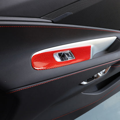 Red Soft Carbon Fiber Interior Decor Trim Kit Cover Set For Corvette C8 20-25 27