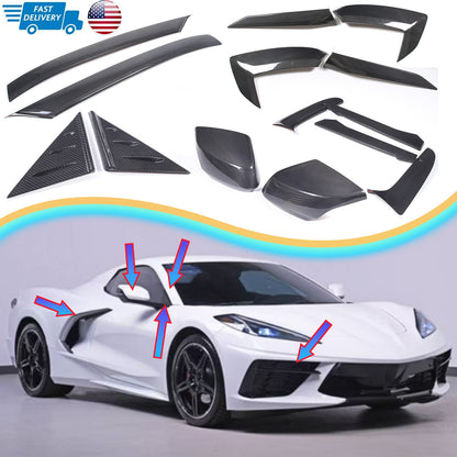 Real Carbon Fiber Exterior Door Mirror Full Set Cover Trim Kit For C8 Corvette 1