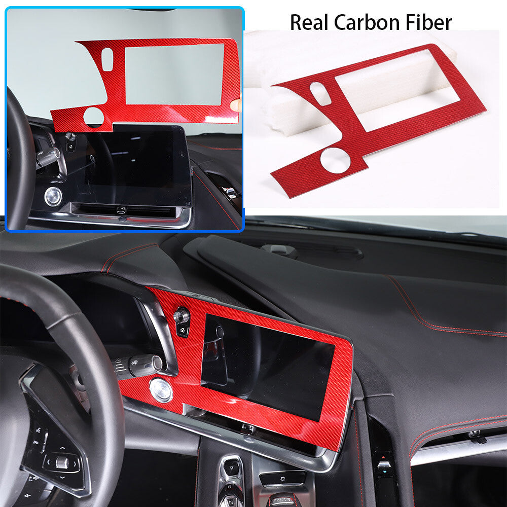 Red Real Carbon Fiber Full Interior Set Decor Trim Kit for Corvette C8 20-25 68