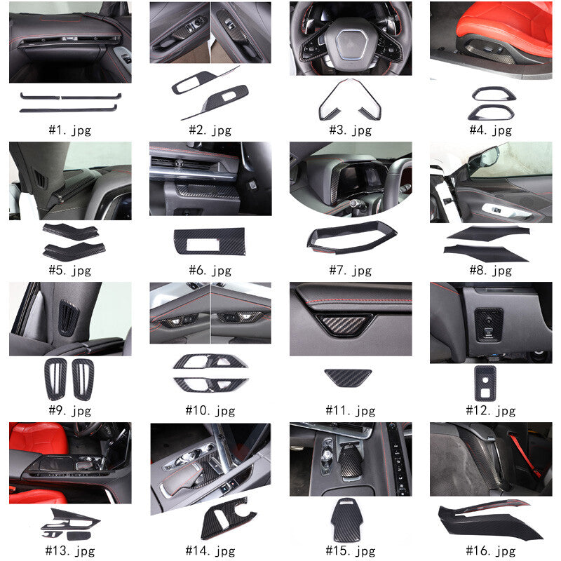 Carbon Fiber ABS Interior Decoration Cover Trim Kit For Corvette C8 2020-2025 - Styles 56-56 2