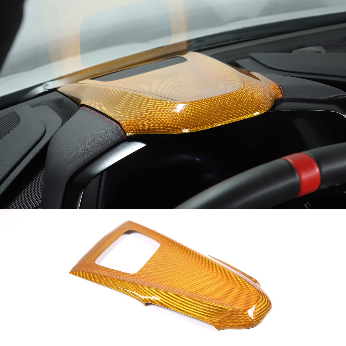 Yellow Carbon Fiber Dash Instrument Cover Trim W/ HUD For Corvette C8 20-25 3