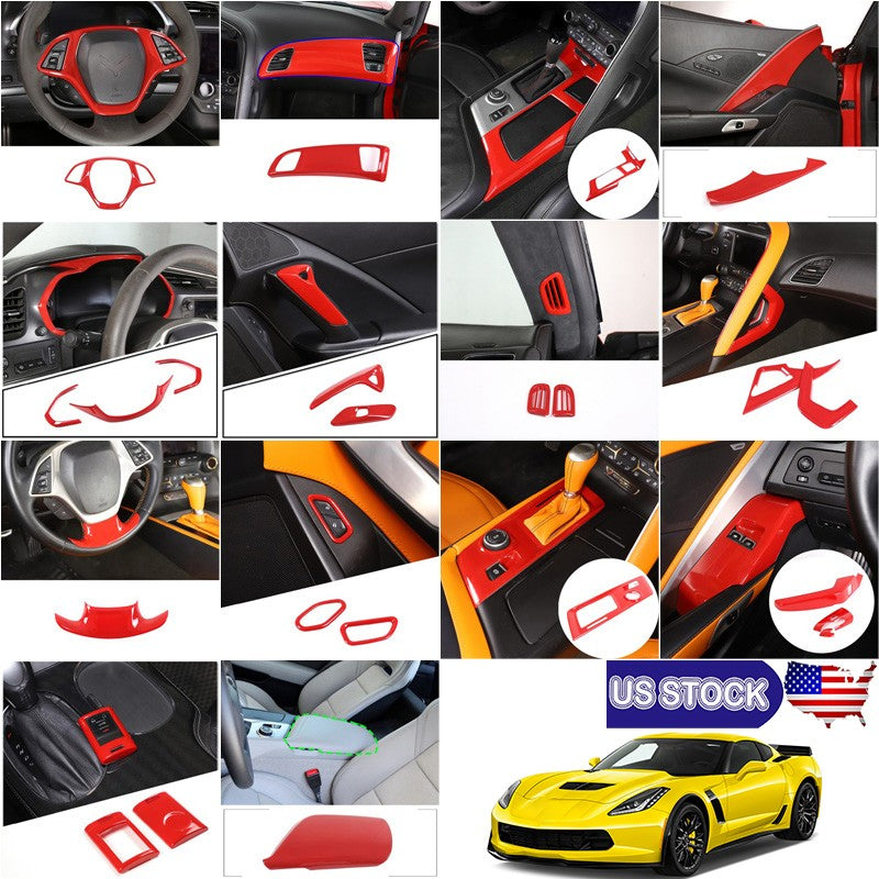 Sports Red ABS Interior Decoration Cover Trim Kit For Corvette C7 2014-19 - Styles 6-10 1