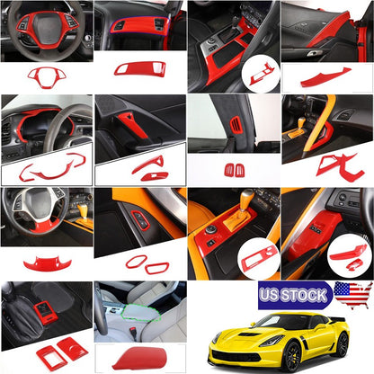 Sports Red ABS Interior Decoration Cover Trim Kit For Corvette C7 2014-19 - Styles 6-10 1