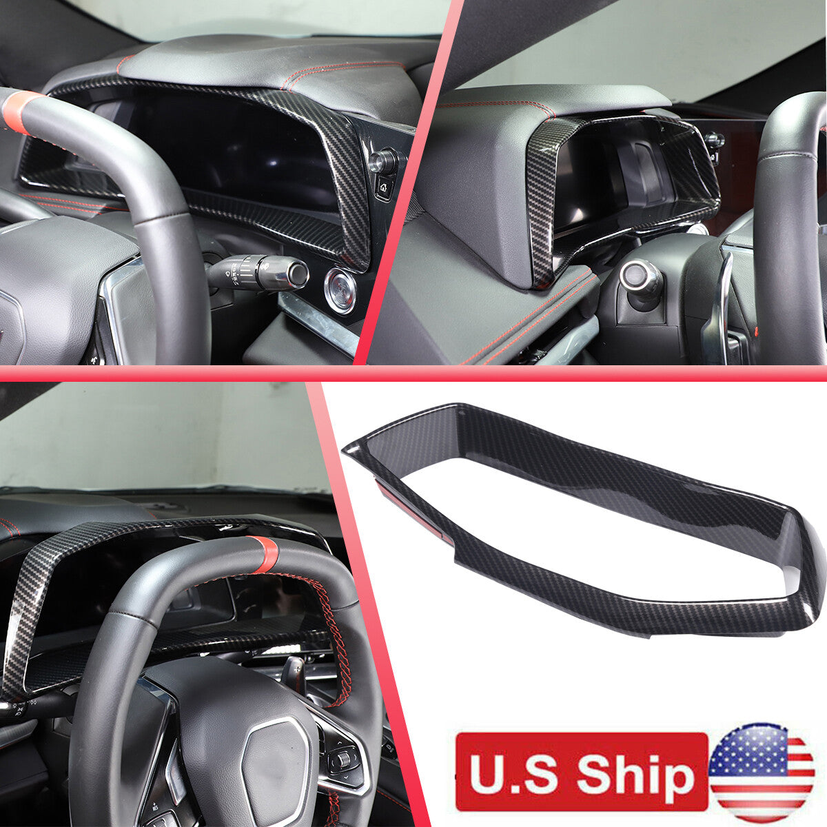 Carbon Fiber ABS Dashboard Speedmeter Panel Trim Decor For C8 Corvette 2020-25 1