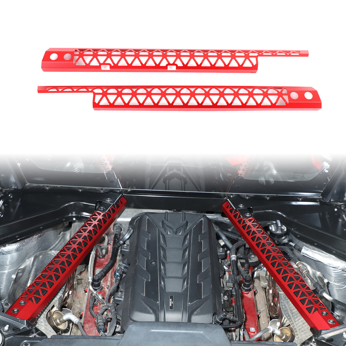 Hollowed Red Engine Bay Crossmember Panel Trim Cover For Corvette C8 Coupe 20+ 2