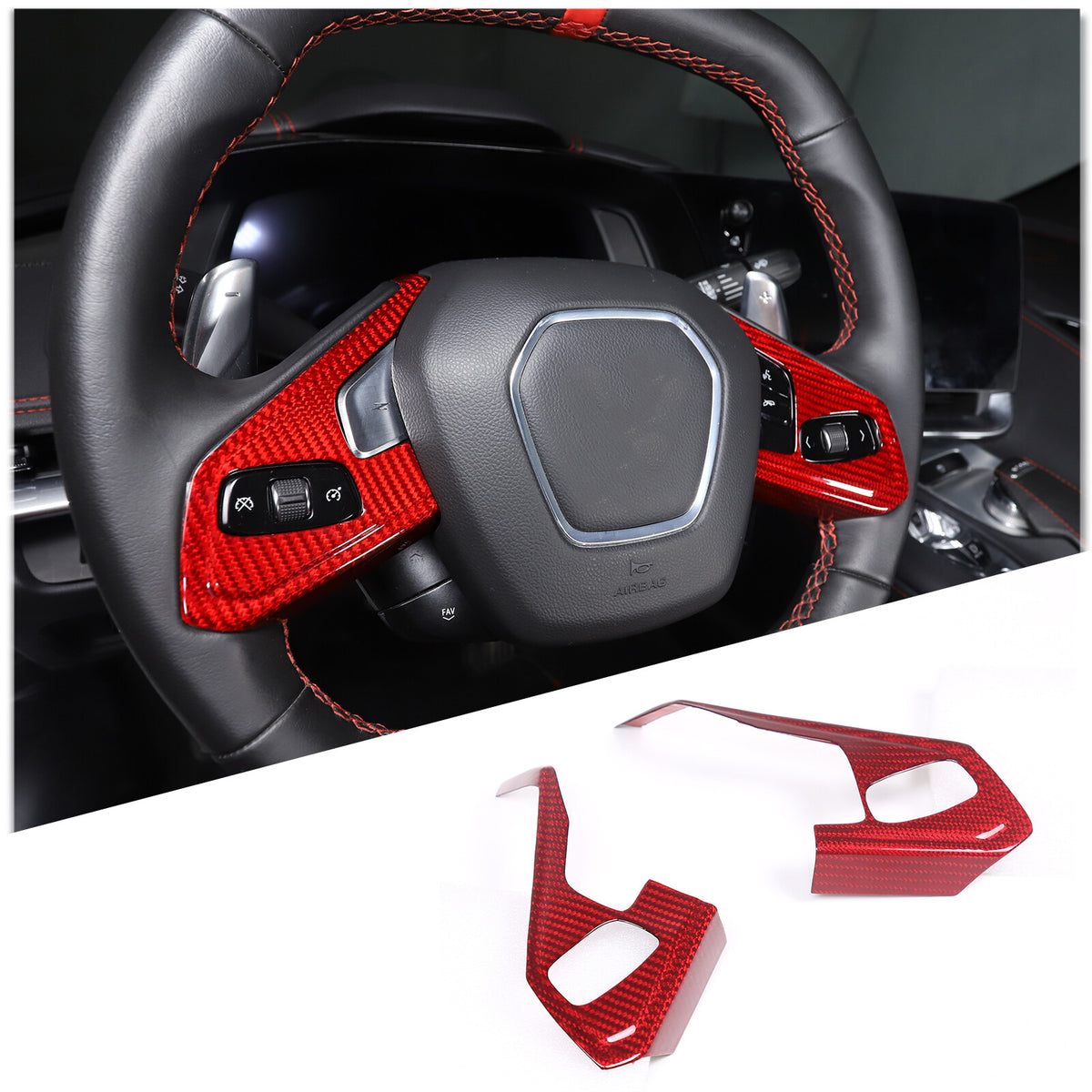 Real Carbon Fiber Steering Wheel Button Trim Cover For Corvette C8 2020-2026 - Variants 1-5 17