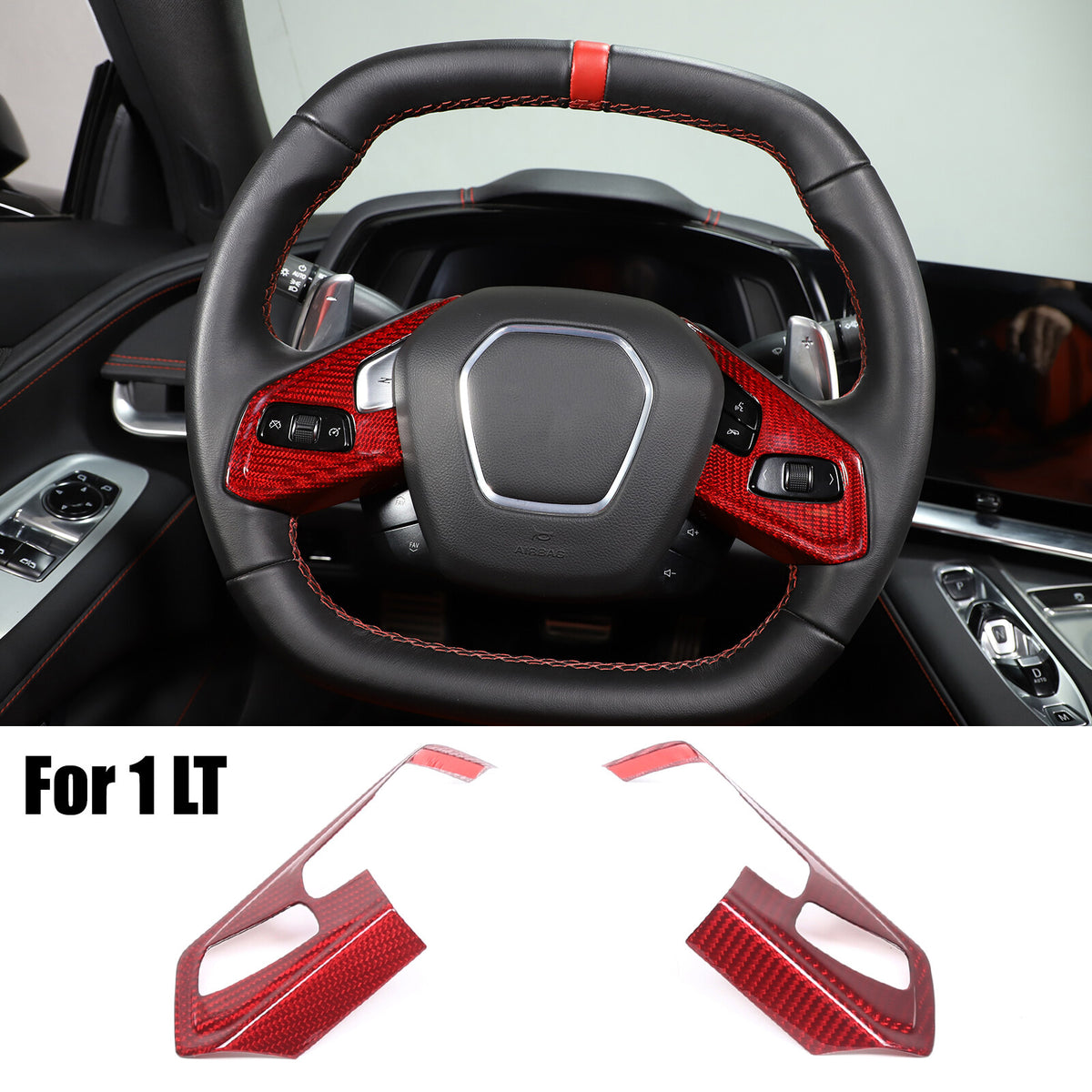 Red Real Carbon Fiber Full Interior Set Decor Trim Kit for Corvette C8 20-25 - Styles 56-60 30