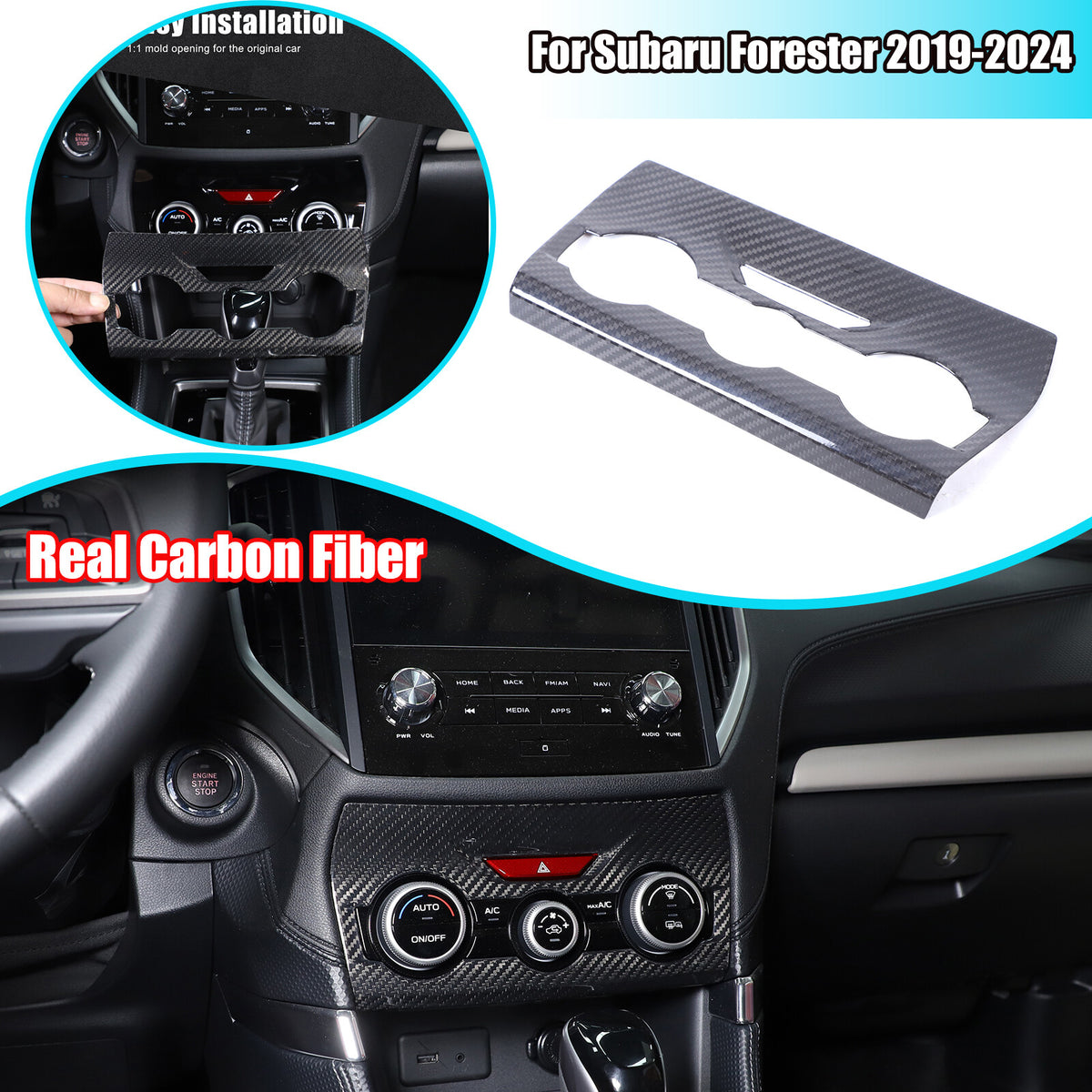 Real Carbon Fiber Air Condition Panel Trim Cover for Subaru Forester 19-24 1