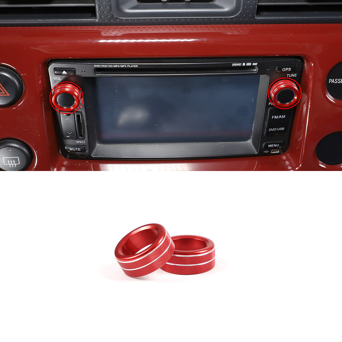 Red Alloy Dashboard Centrol Console Trim Set For Toyota FJ Cruiser 2007-21 9