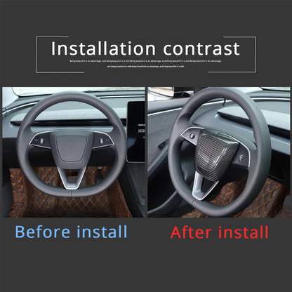 Real Carbon Fiber Steering Wheel Logo Trim Cover For Tesla Model 3 2023-2024 9