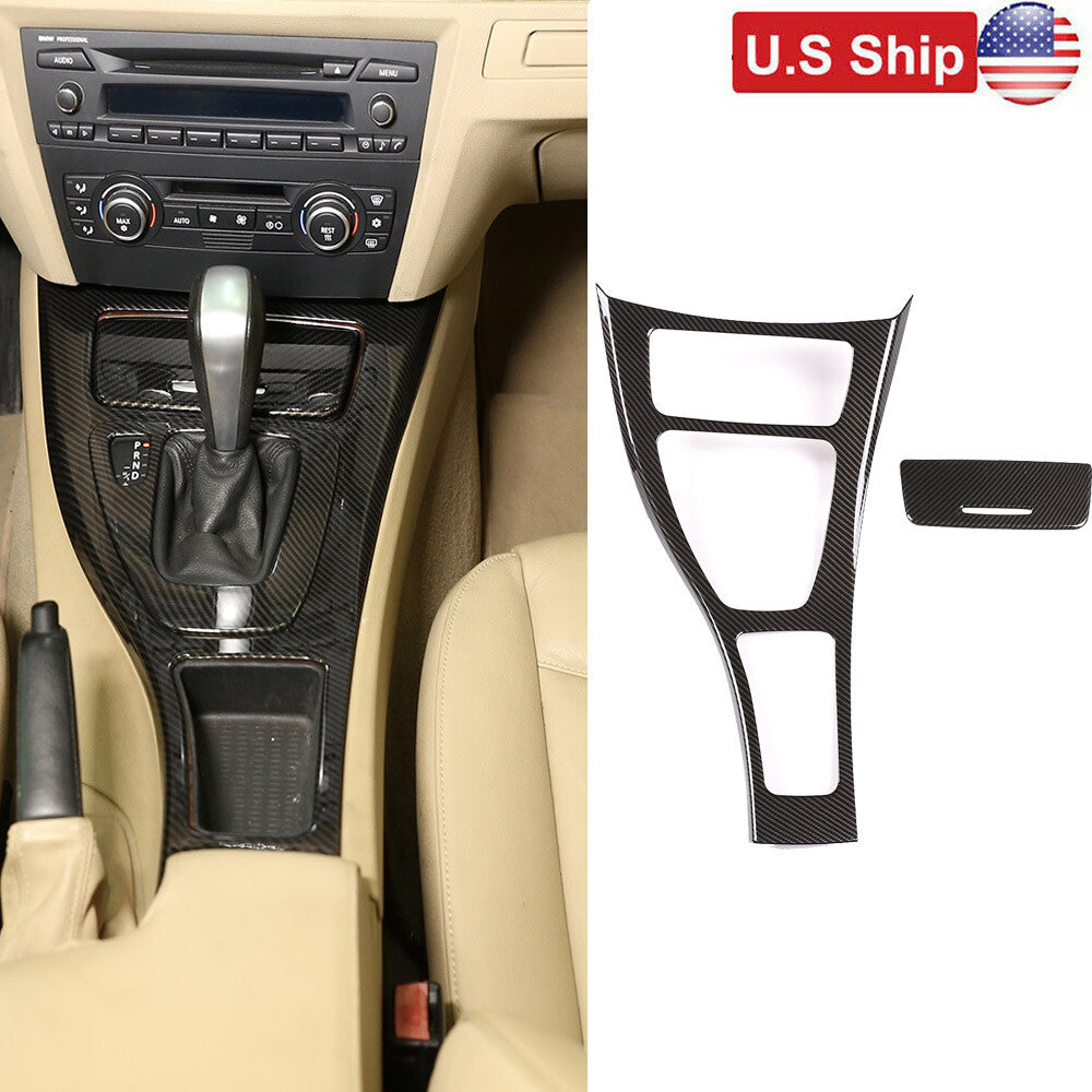 For BMW E90 E92 E93 05-12 ABS Carbon Fiber Center Console Gear Shift Panel Cover 1