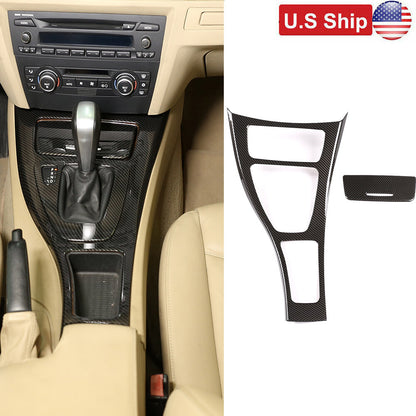 For BMW E90 E92 E93 05-12 ABS Carbon Fiber Center Console Gear Shift Panel Cover 1