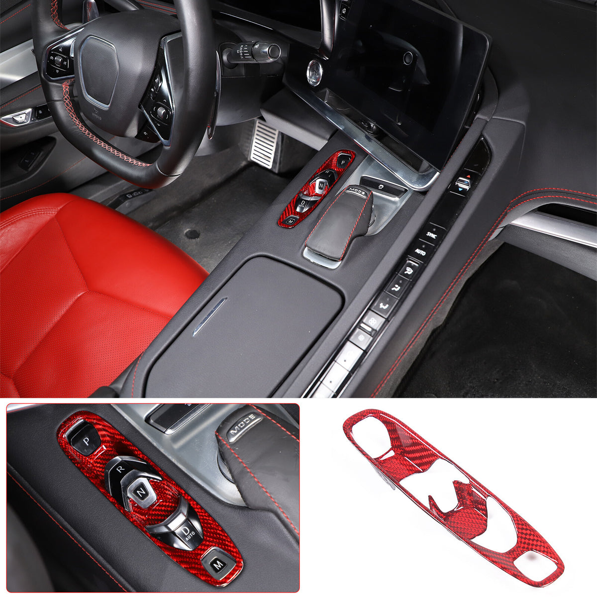Red Real Carbon Fiber Transmission Button Frame Trim Set Cover For Corvette C8 3