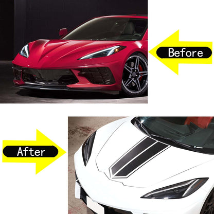 Black Racing Stripe Overlay Graphic Decal Flat Vinyl Fit For Corvette C8 2020-26 12