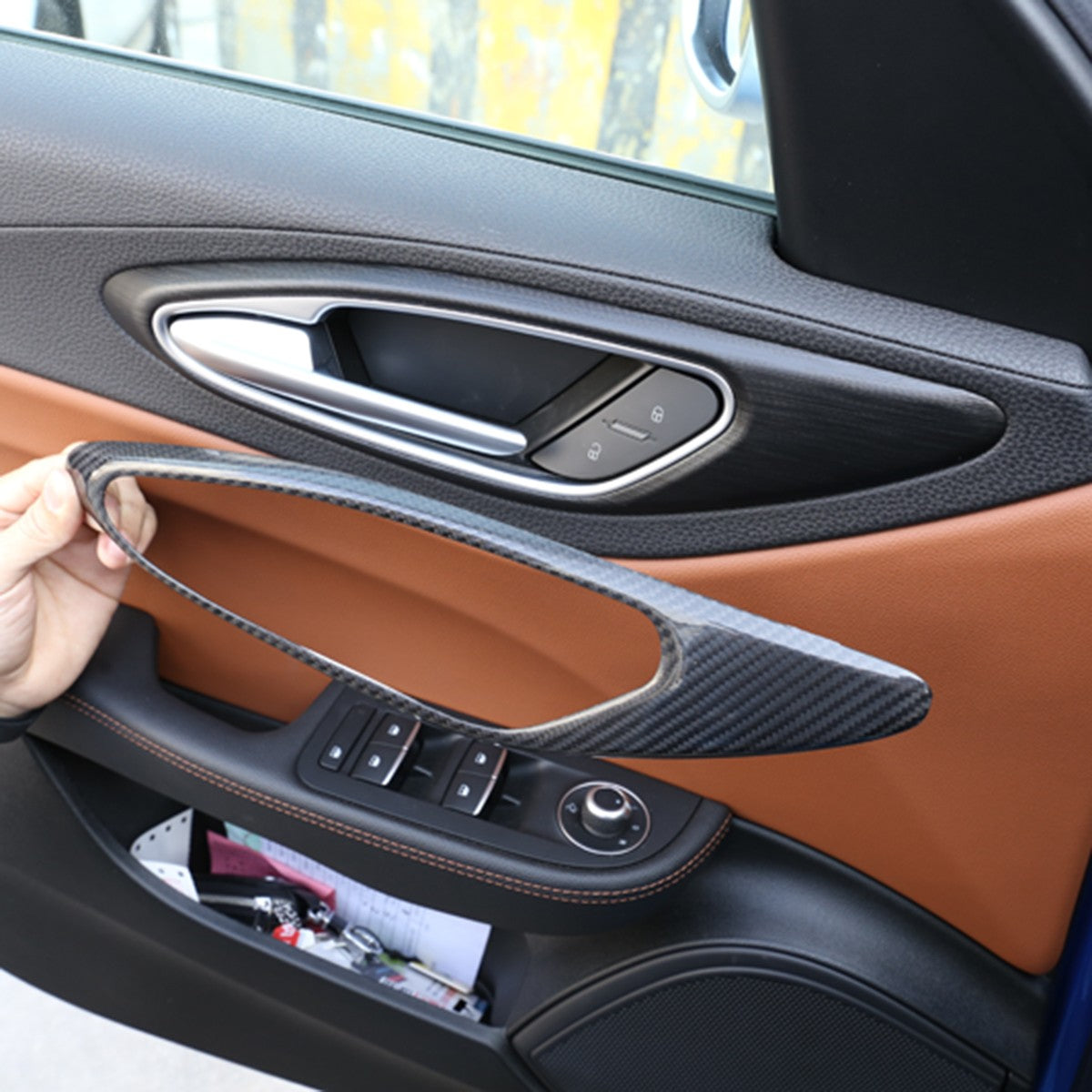 Real Carbon Fiber Inner Door Handle Trim Cover For Alfa Romeo Giulia 952 2017-20 1