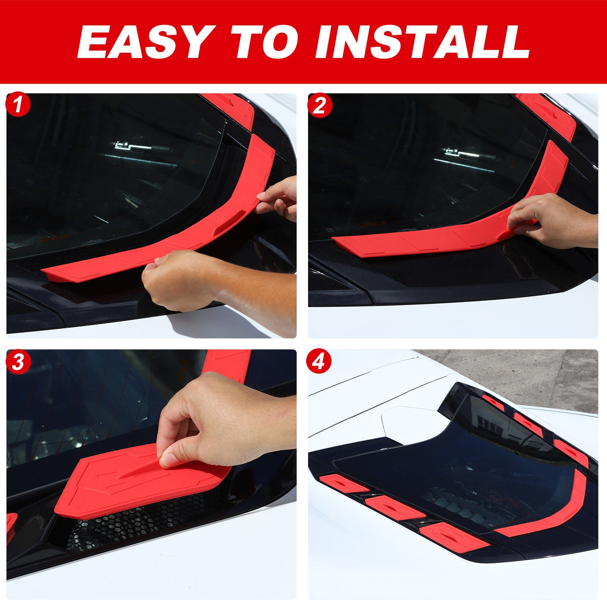 Red Rear Hatch Hood Car Wash Covers Air Vent Inserts For Corvette C8 2020-26 US 6