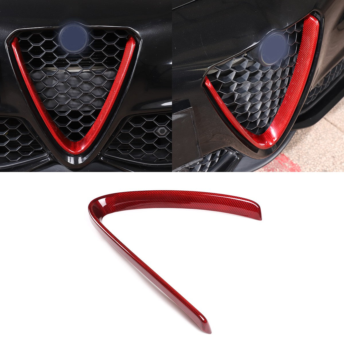 Red Real Carbon Fiber Grille V-Shape Trim Frame For Alfa Romeo Giulia 2017+ US 2