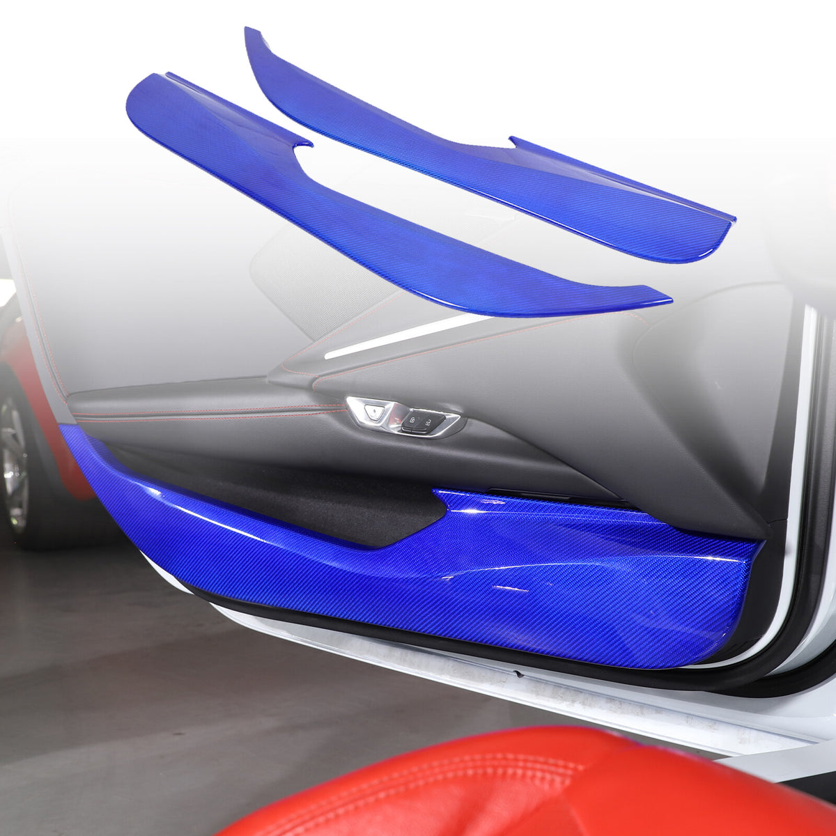 Blue Real Carbon Fiber Interior Door Anti-kick Panel Trim For Corvette C8 US 19
