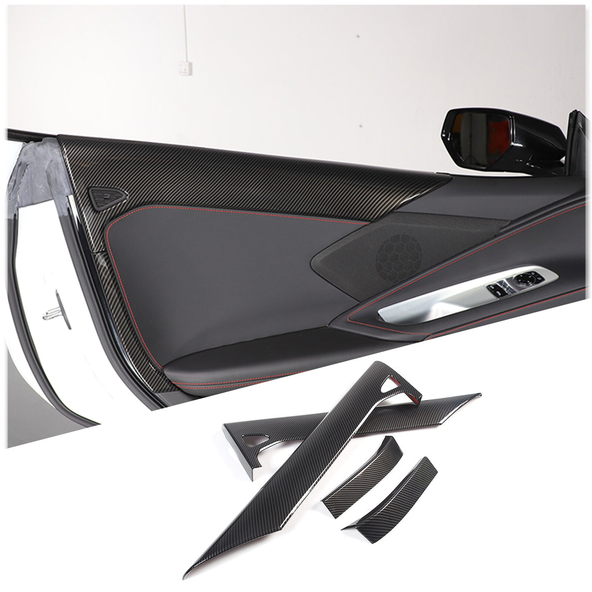 Carbon Fiber Style Inner Interior Door Panel Cover Trim For Corvette C8 20-26 US 4
