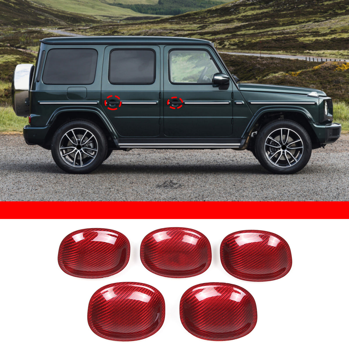 Red Real Carbon Fiber Exterior Side Door Bowl Cover Trim For Benz G-Class 19-20 2