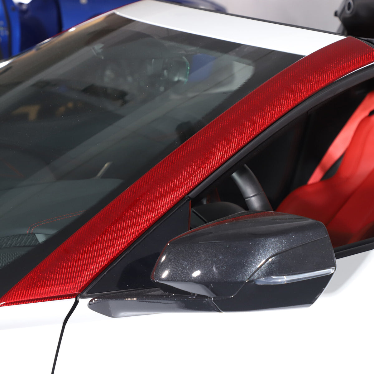 Red Carbon Fiber Exterior A-pillar Trim Cover Fits For Corvette C8 2020-2026 US 11