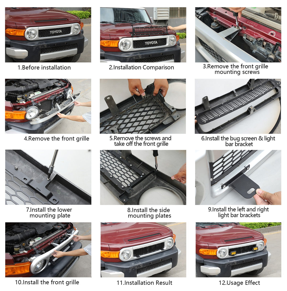 Steel Front Grille Light Mount Bracket For Toyota FJ Cruiser 2007-2021 US 5
