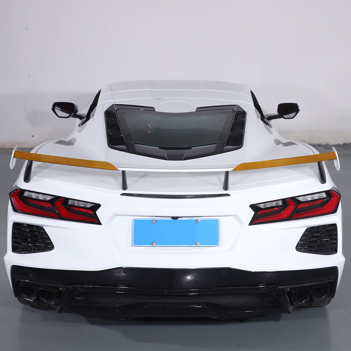 Yellow Carbon Fiber High Wing Spoiler Add-On Wicker Bill Pair For Corvette C8 8