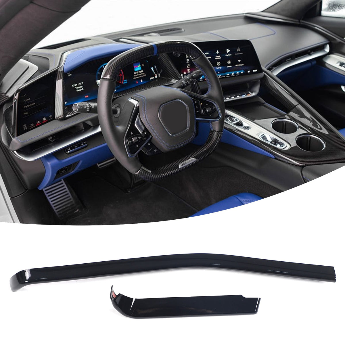 Glossy Piano Black Center Console Panel Trim Set For Corvette C8 2026+ US 49