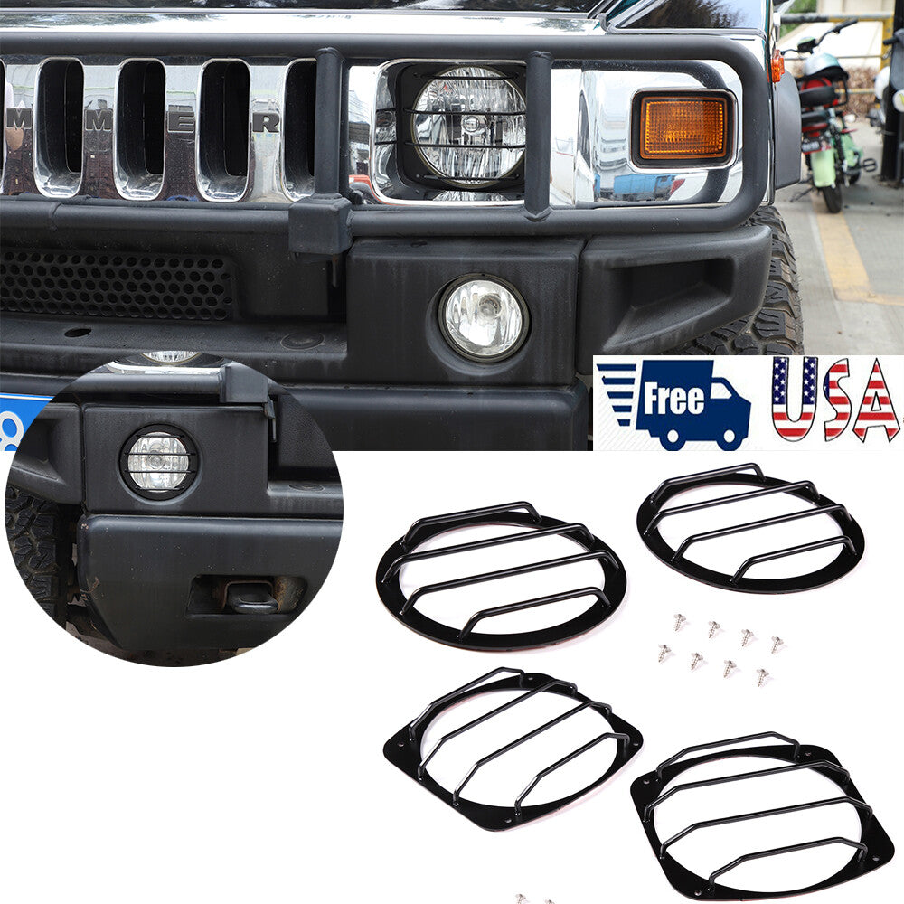 Black Steel Front Bumper Headlight Fog Light Trim For Hummer H2 2003-09 US 1