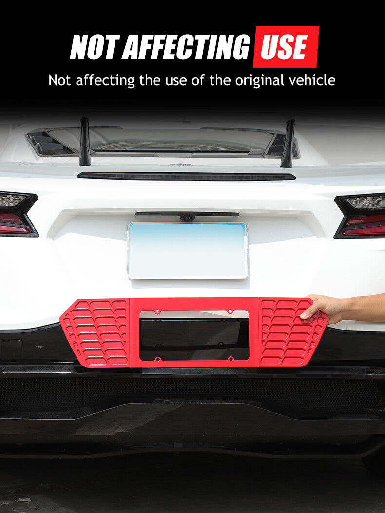 Red Alloy Rear License Plate Filler Frame Trim Cover For Corvette C8 2020-25 21