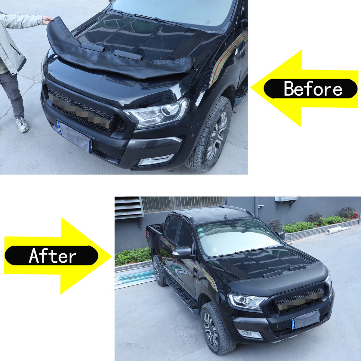 Black Car Bonnet Hood Bra Protector Mask Cover For Ford Ranger 2015-2021 9