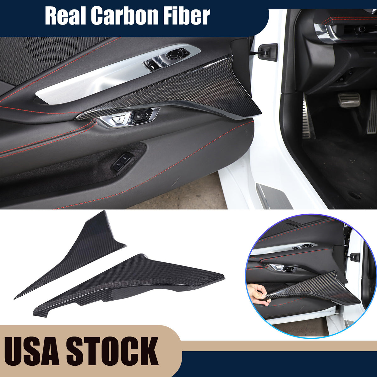 Real Carbon Fiber Interior Lower Door Panel Trim Cover For Corvette C8 2020-UP 1