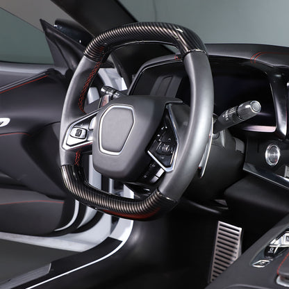 Carbon fiber Style Steering Wheel Top Lower Handle Cover Trim For C8 Corvette 21