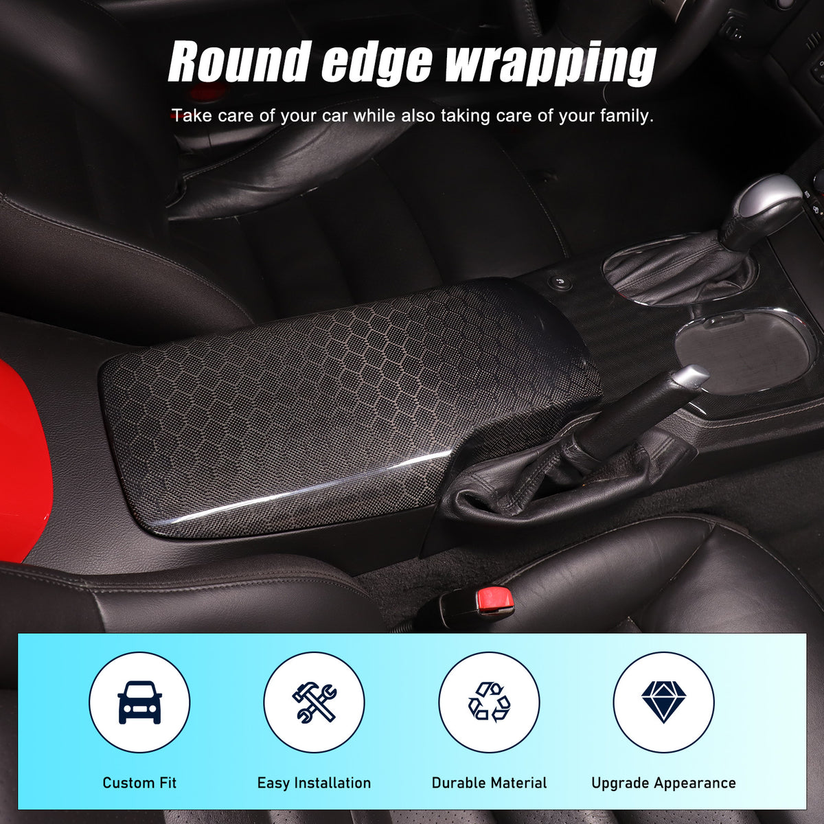 Honeycomb Carbon Fiber Center Console Armrest Box Cover For Corvette C6 2005-13 5