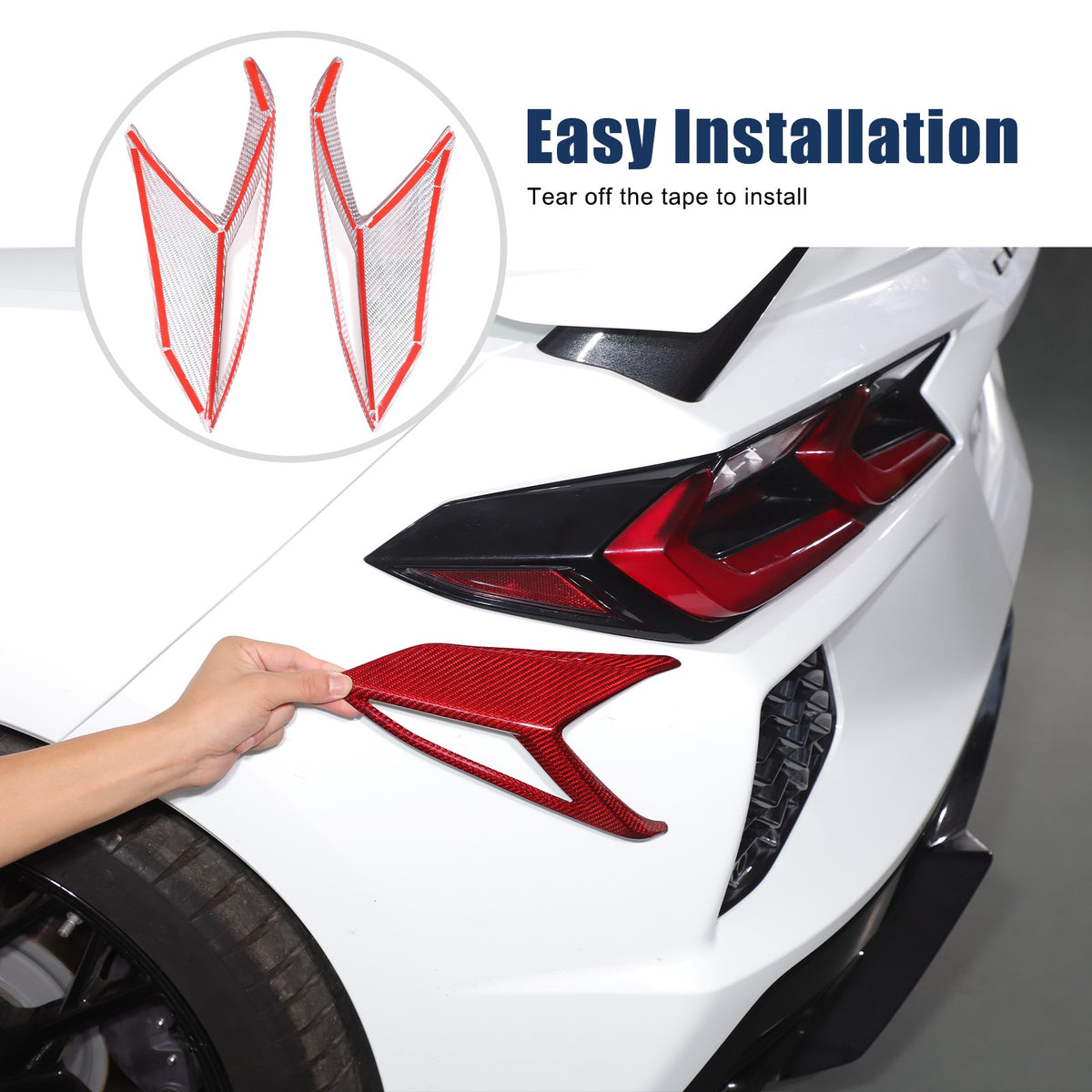 Red Real Carbon Fiber Rear Tail Light Side Trim For Corvette C8 2020+ 7