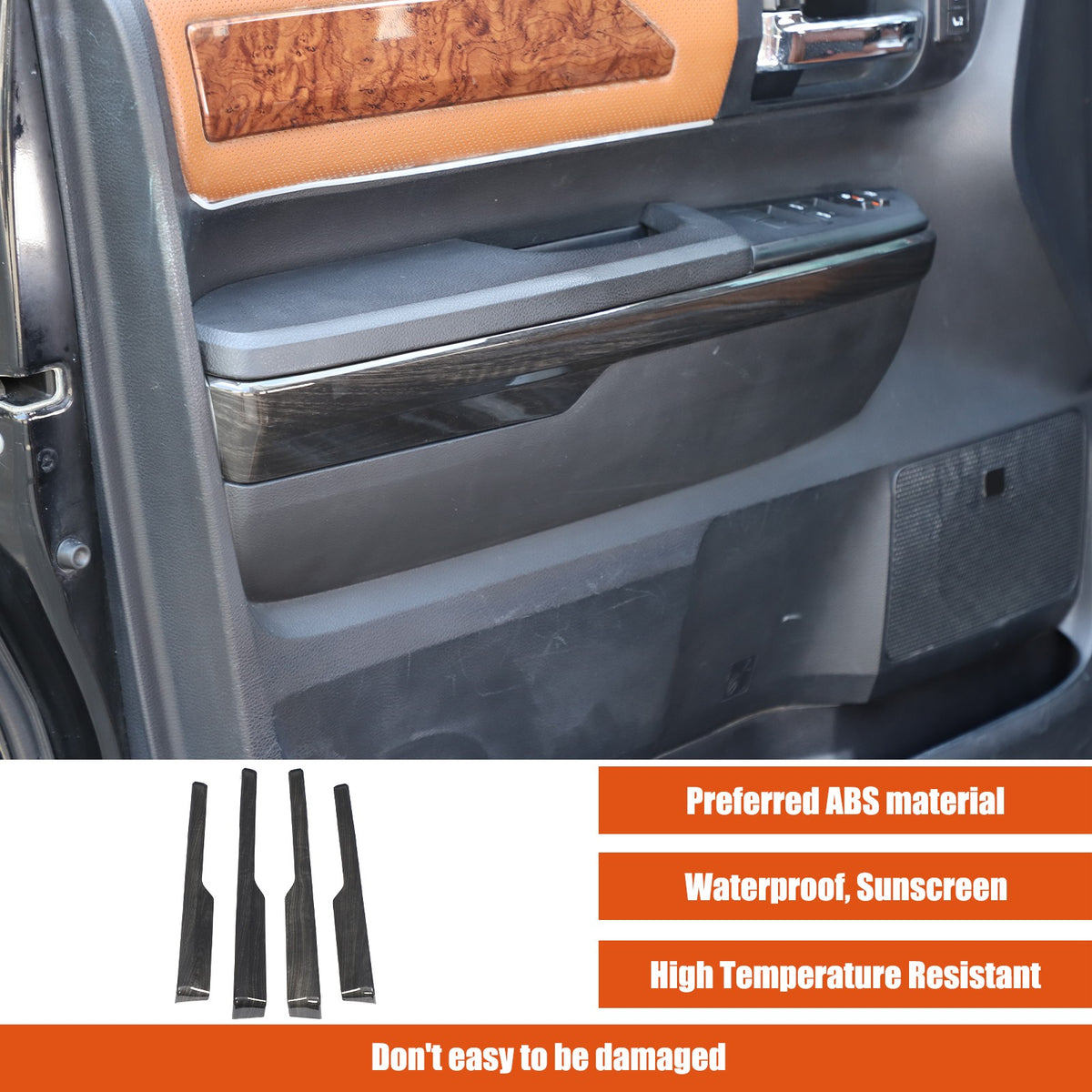 Black Wood Grain ABS Door Armrest Lower Trim For Toyota Tundra 2014‑2020 1