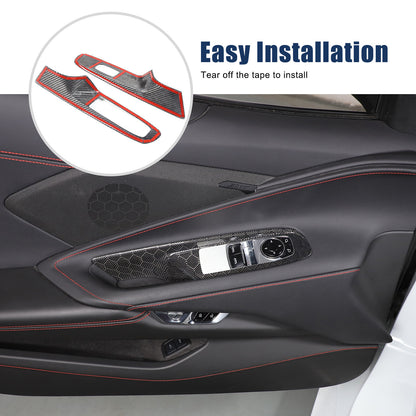 Honeycomb Carbon Fiber Window Lift Switch Panel Trim For Corvette C8 Convertible 8
