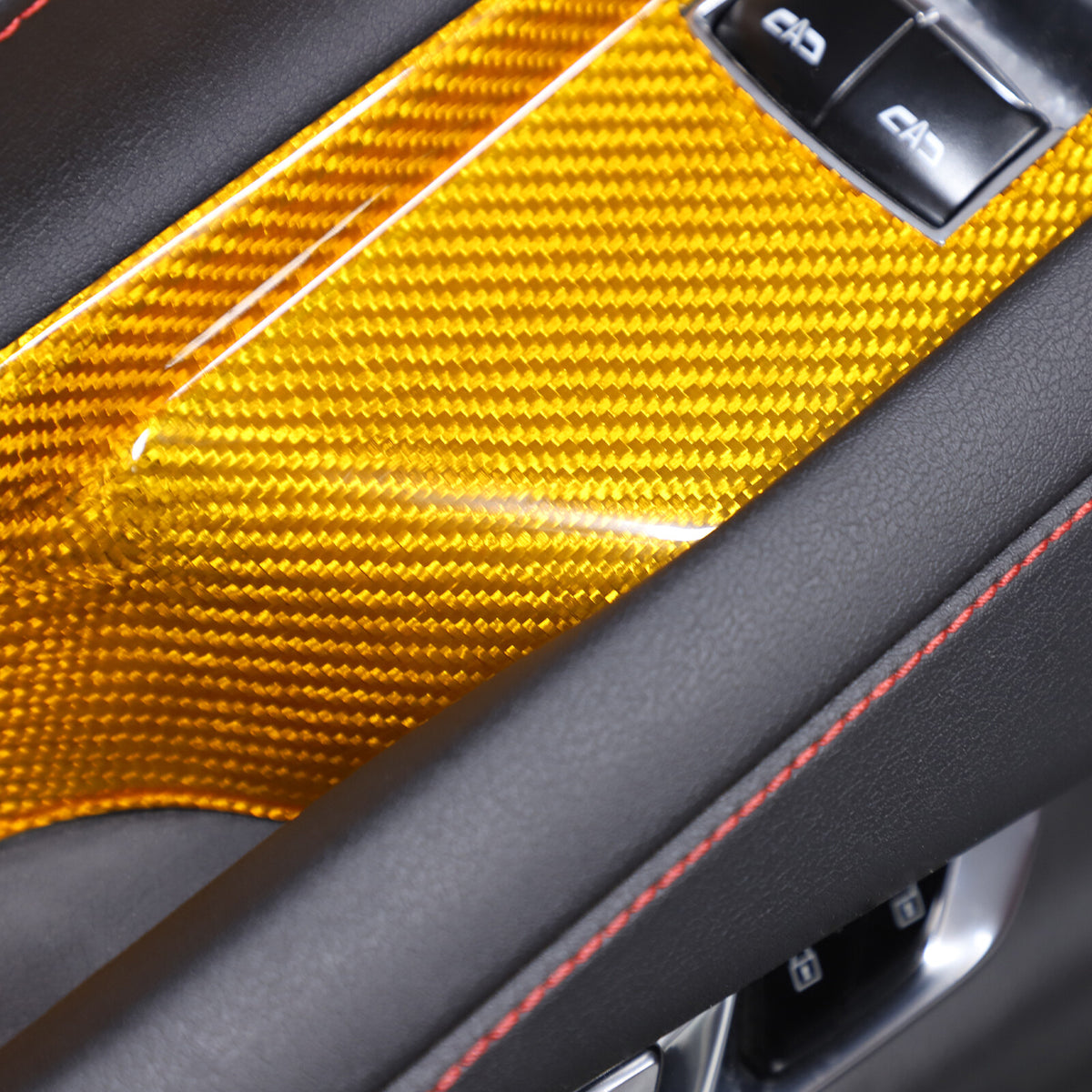 Yellow Carbon Fiber Window Lift Switch Button Trim For Corvette C8 Coupe 2020-26 7