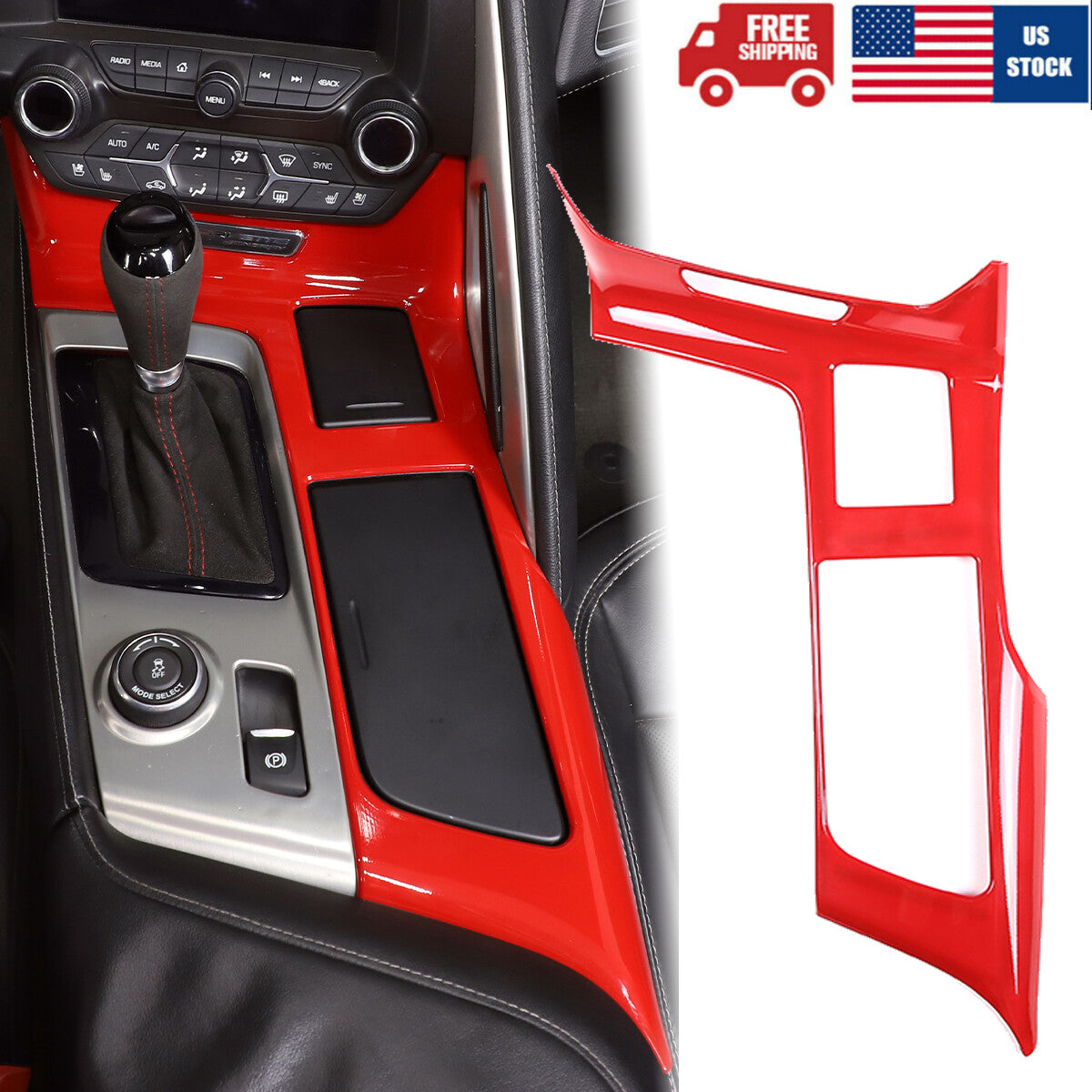 For Corvette C7 2014-19 ABS Red LHD Interior Gear Shift Box Panel Cover Trim US 1