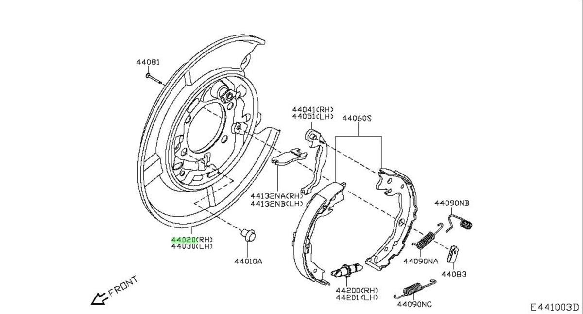 Nissan OEM PLATE ASSEMBLY-BACK,REAR BRAKE RH 44020-CY01B Genuine 2