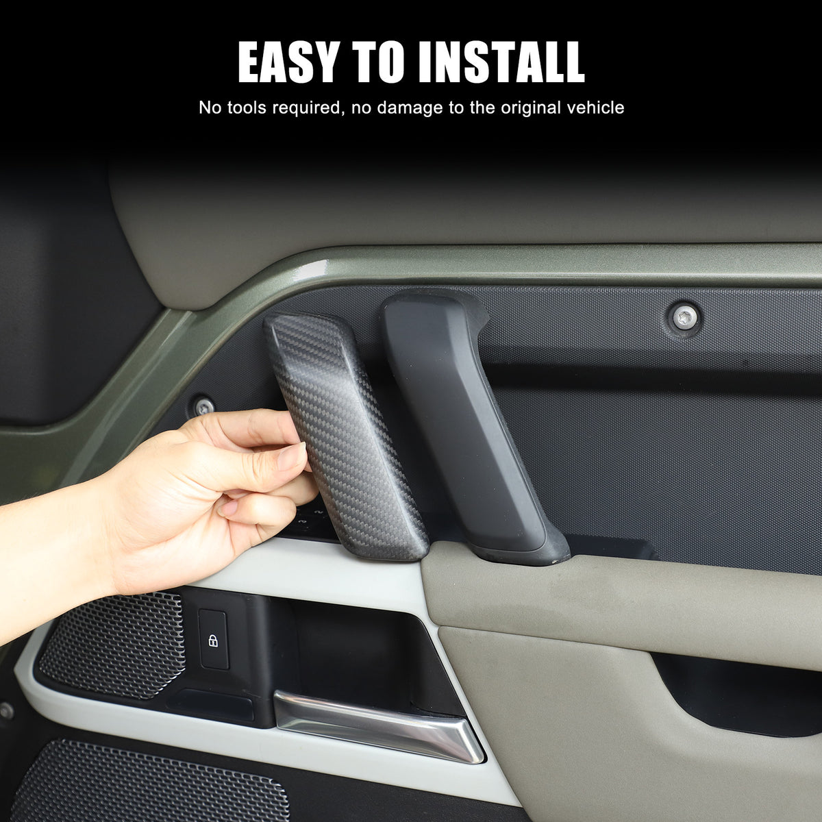 Matte Real Carbon Interior Door Handle Cover Trim For LR Defender 110 2020-23 11