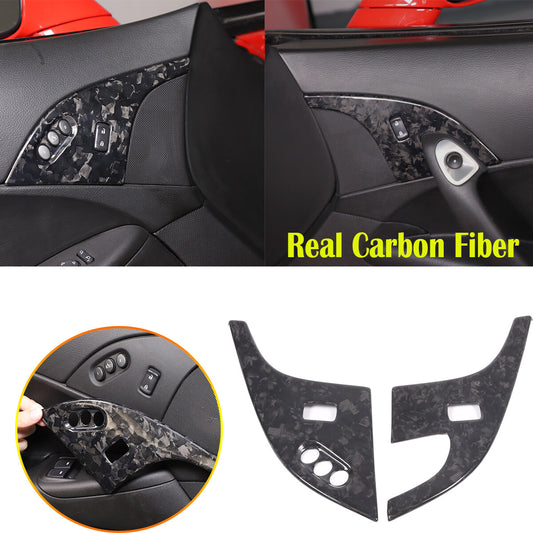 Forged Real Carbon Fiber Interior Door Lock Panel Trim For Corvette C6 2005-2013 1