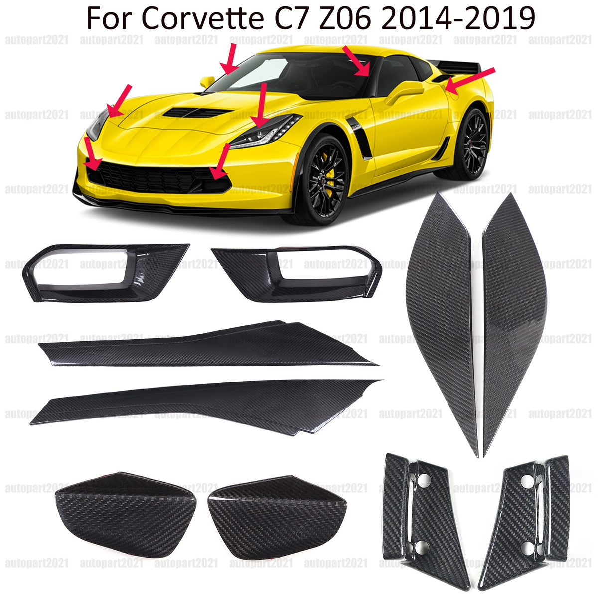 Real Carbon fiber Exterior Grille A Pliiar Trim Set For Corvette C7 Z06 14-19 1