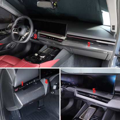 Real Carbon Fiber Center Co-pilot Dash Cover Trim Kit For BMW 5 Series G60 2024+ 2