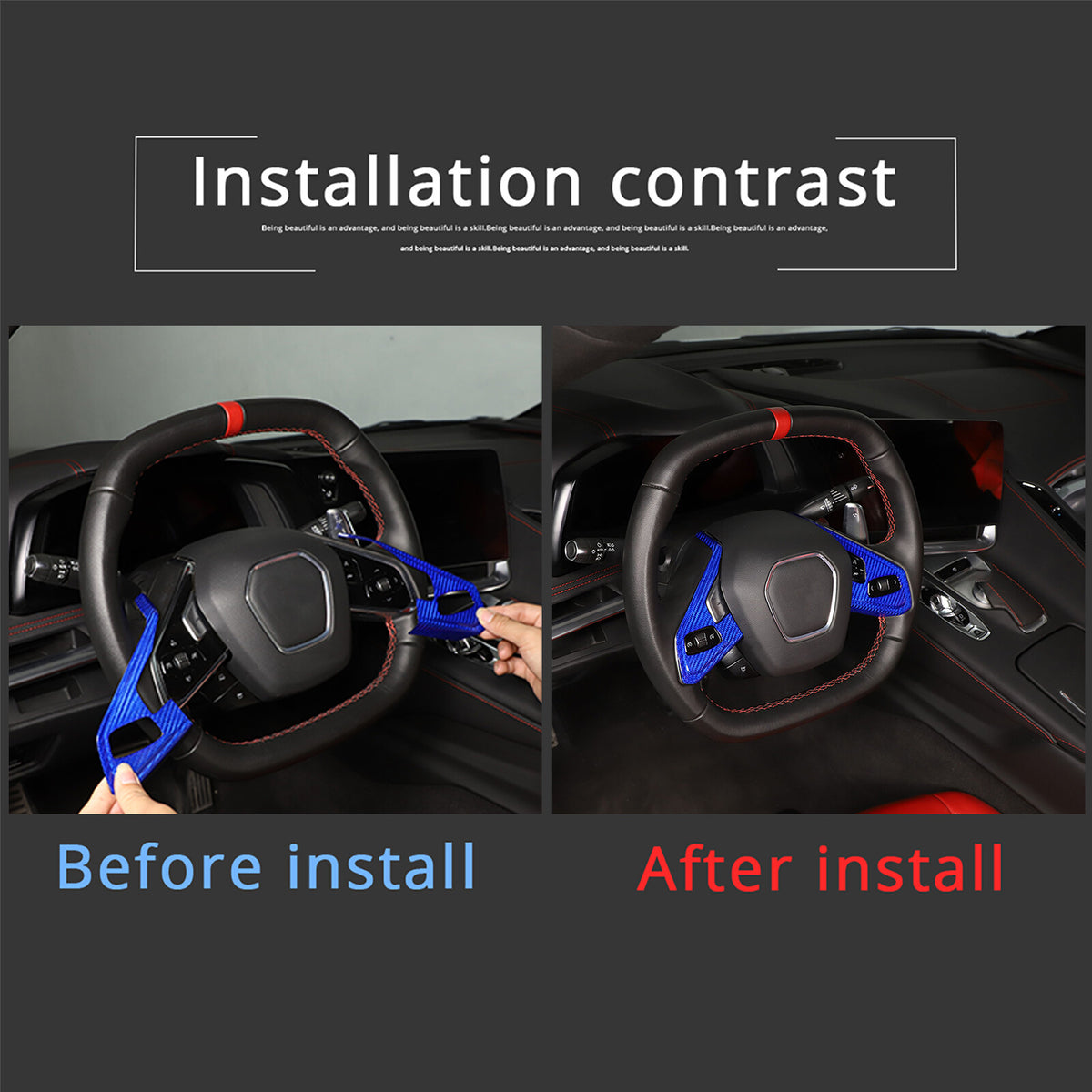 Blue Real Carbon fiber Steering Wheel Button Cover Trim For Corvette C8 2020-26 4